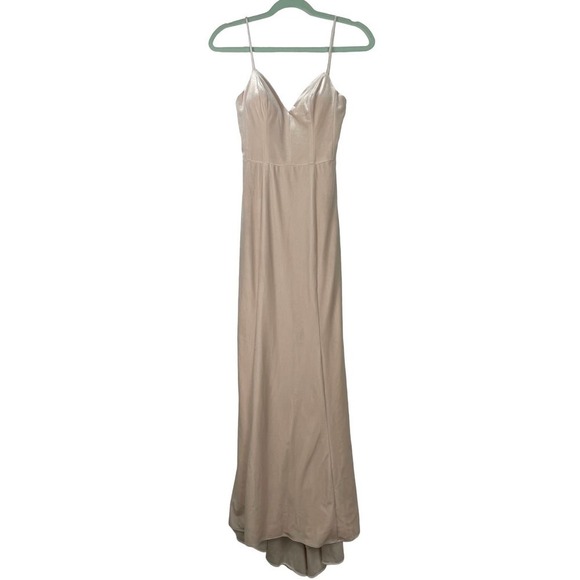 Nouvelle Amsale Sara Dress Full Length Champagne Formal Bridesmaid Velvet Prom - Picture 3 of 12